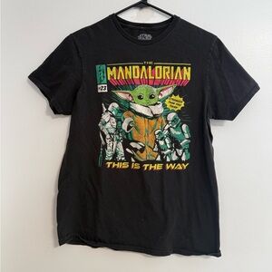 Star Wars Black Graphic Mandalorian Grogi Fan Cotton T-Shirt